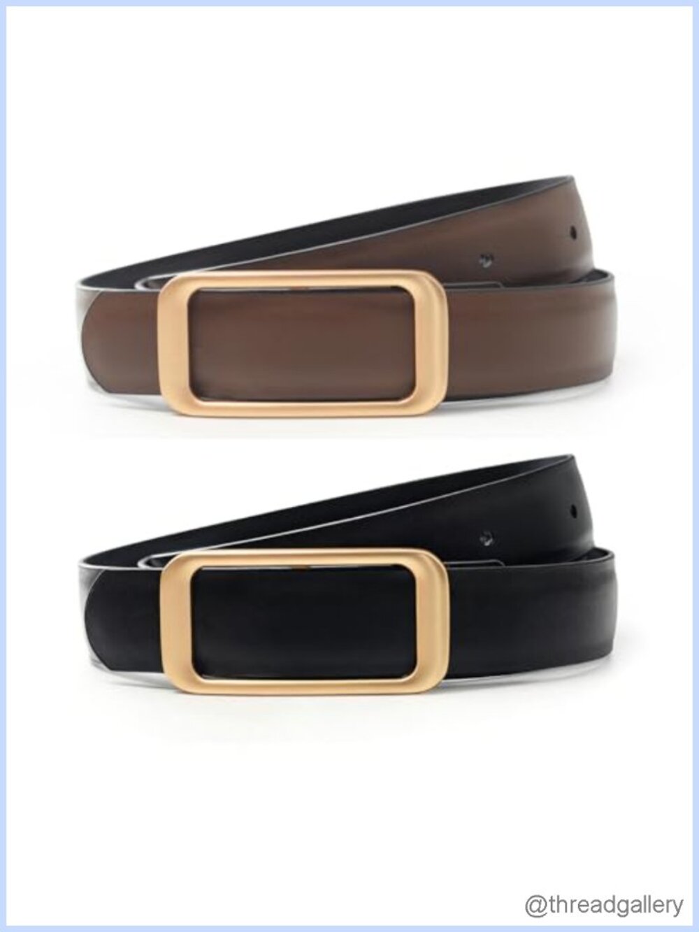 Women's Reversible Genuine Leather Belt Thin Waist Belt Gold Buckle